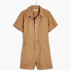 Madewell Garment Dyed Relaxed Coverall Shorts Jumpsuit Khaki Tan Size S